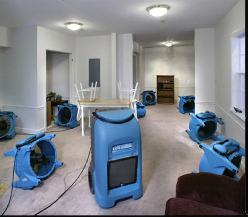 Air movers and dehumidifier setup for Water Extraction & Removal in Ontwa